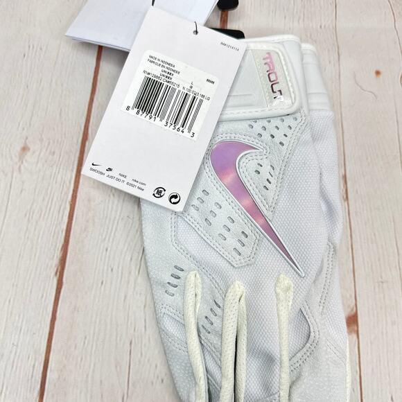 NWT Nike Trout 2.0 Baseball Batting Gloves White Iridescent Adult Size Large - Picture 8 of 8